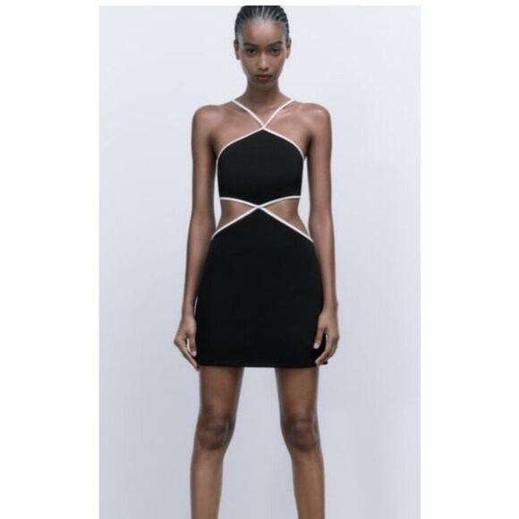 Zara mini dress black with white trim - Picture 2 of 9